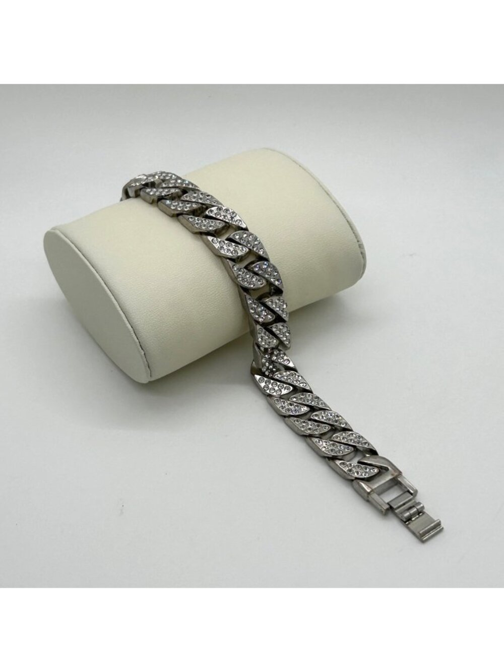 Iced Out Miami Cuban Link Bracelet Mens Hip Hop Bling Silver Tone Pave 7.5 inch